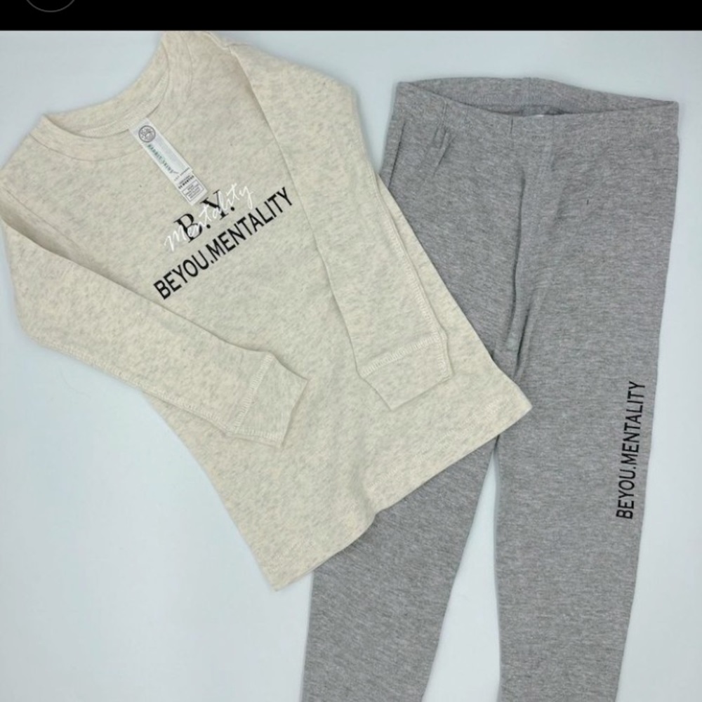Toddler PJ Set Cream/Grey Combo - Handcrafted by BeYou.Mentality